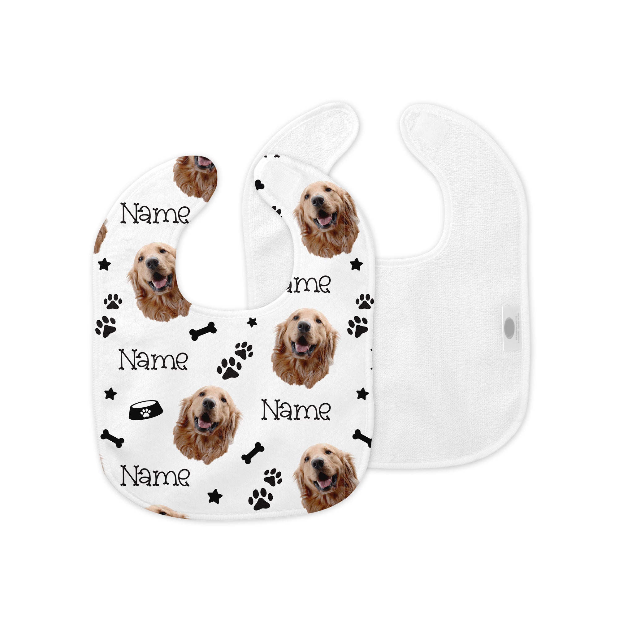 Personalized Bib and Burp Cloth Set in Custom Dog Portrait