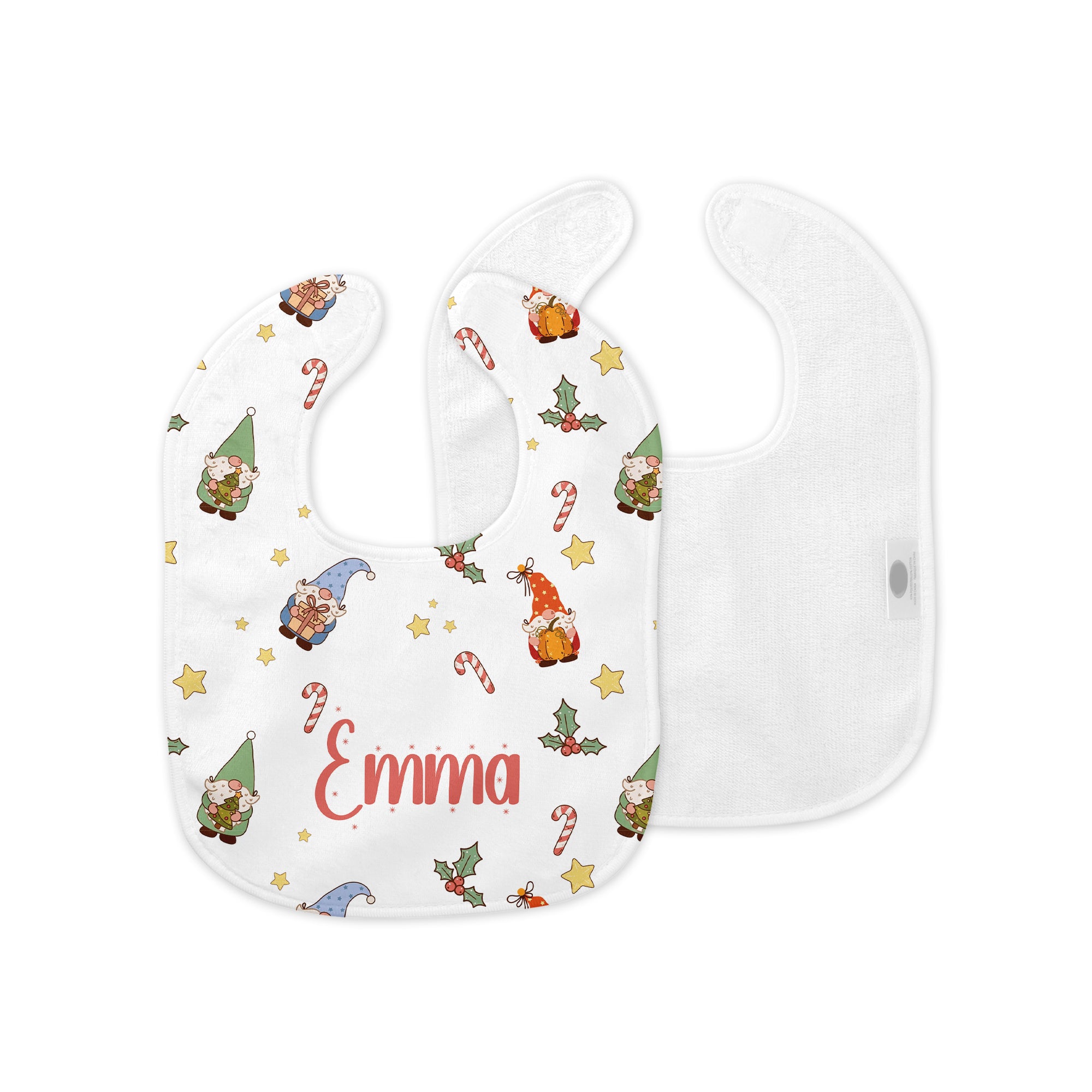 Personalized Bib and Burp Cloth Set in Christmas Gnomes
