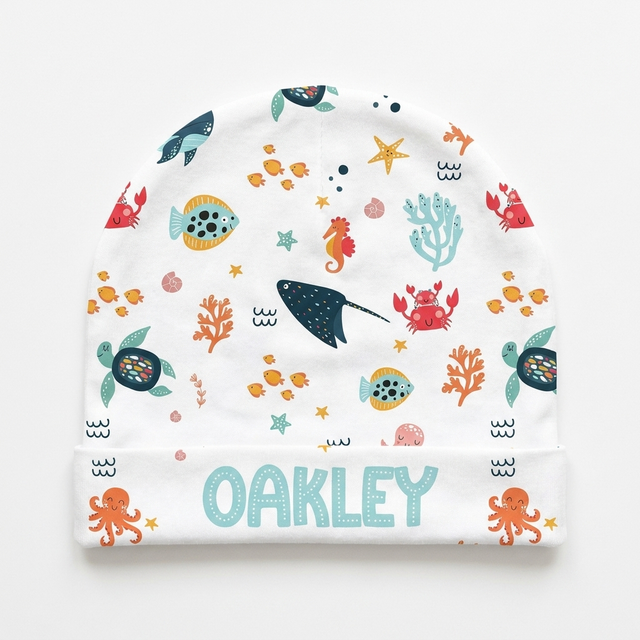 Personalized Beanie in Ocean Animals