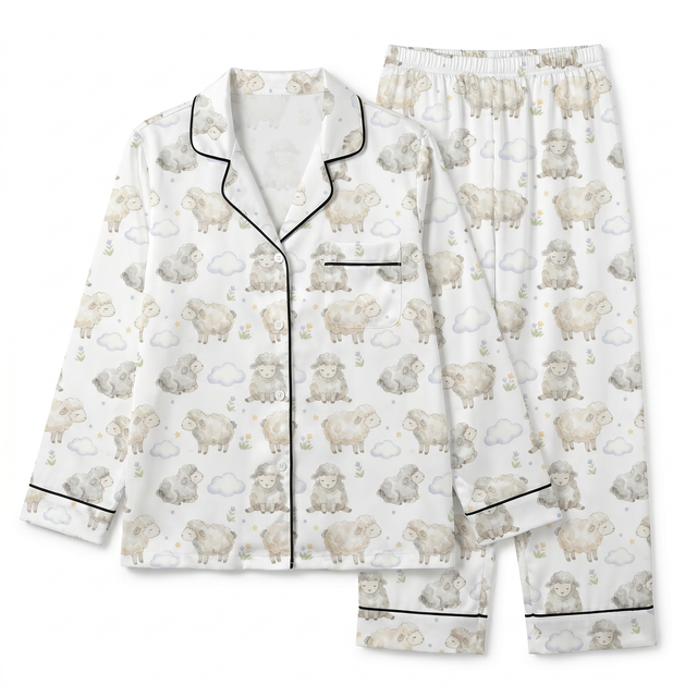 Long-sleeved Women's Pajama Set in Lamb