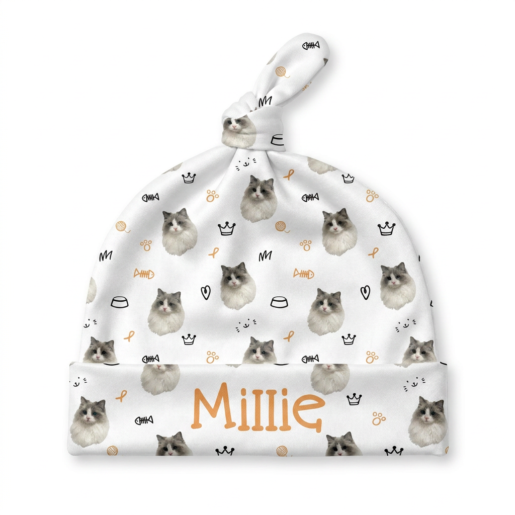 Personalized Knotted Hat in Kitty Portrait