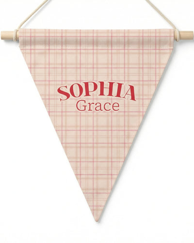 Name Triangle Pennant in Rose Plaid