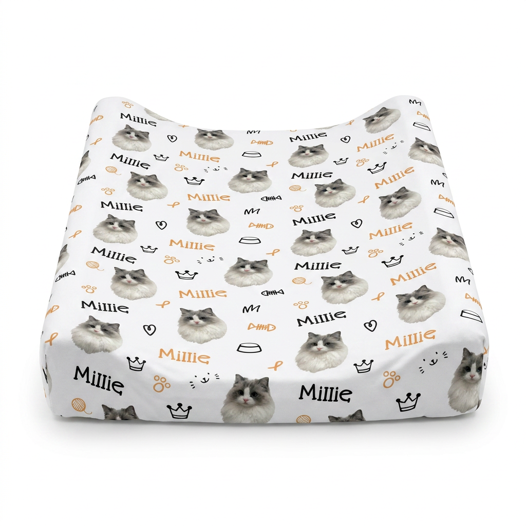 Personalized Changing Pad Cover in Kitty Portrait
