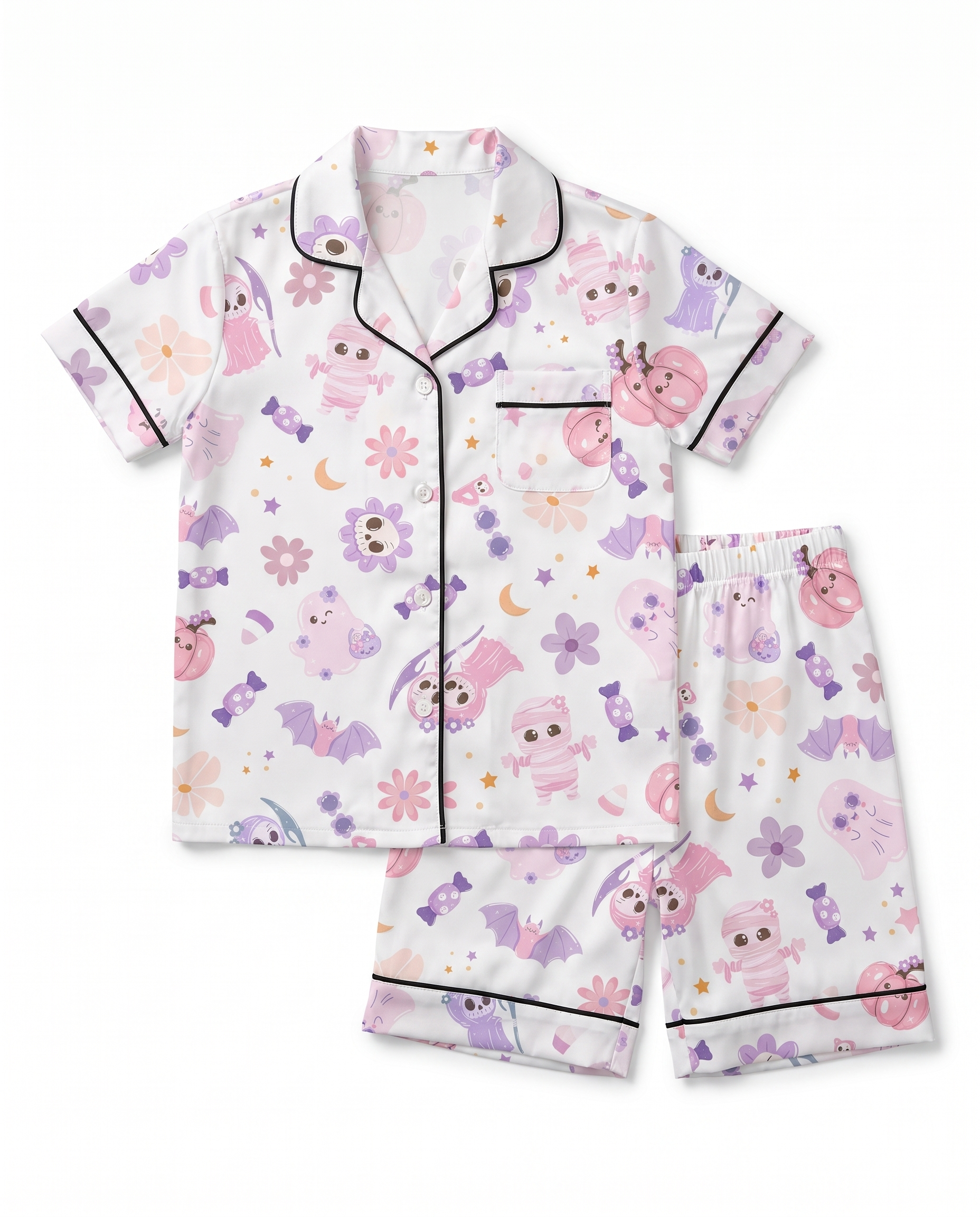 Short-sleeved Kid's Pajama Set in Blush Boo