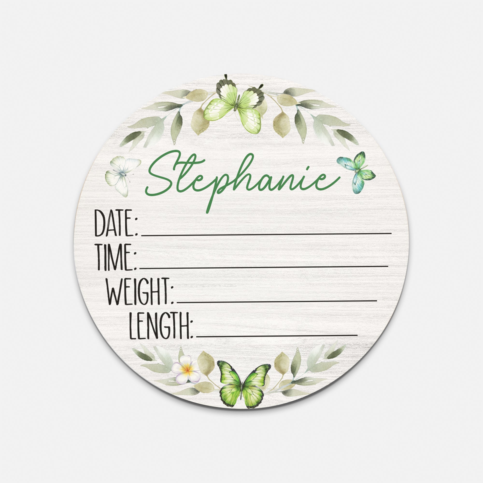 Birth Stats Sign in Green Butterfly
