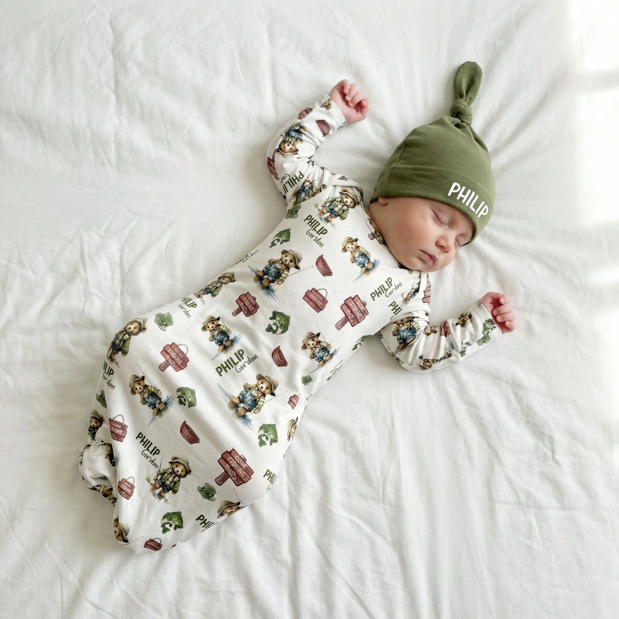 Personalized Knotted Hat in Olive