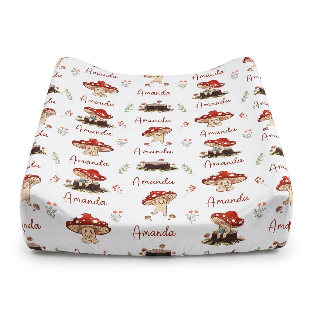 Personalized Changing Pad Cover in Mushroom