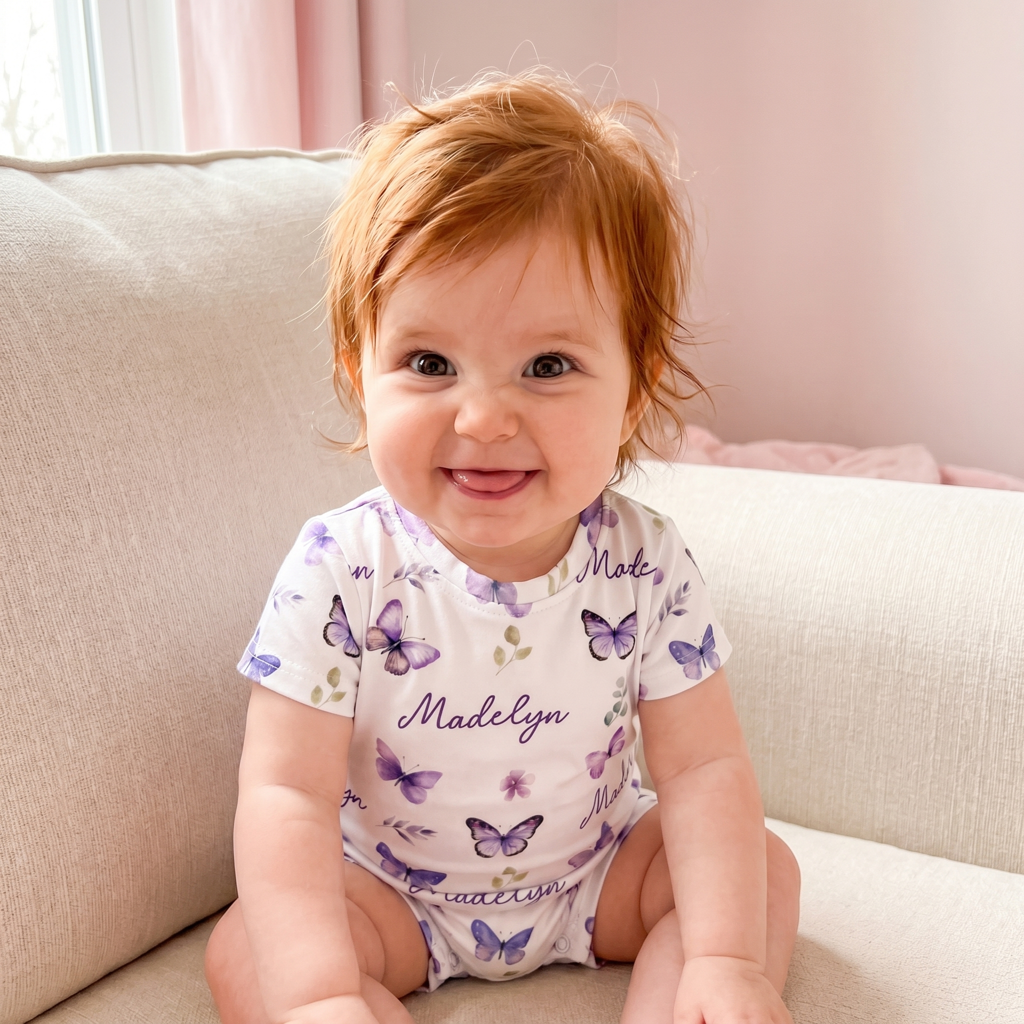 Personalized Bodysuit Romper in Purple Butterfly