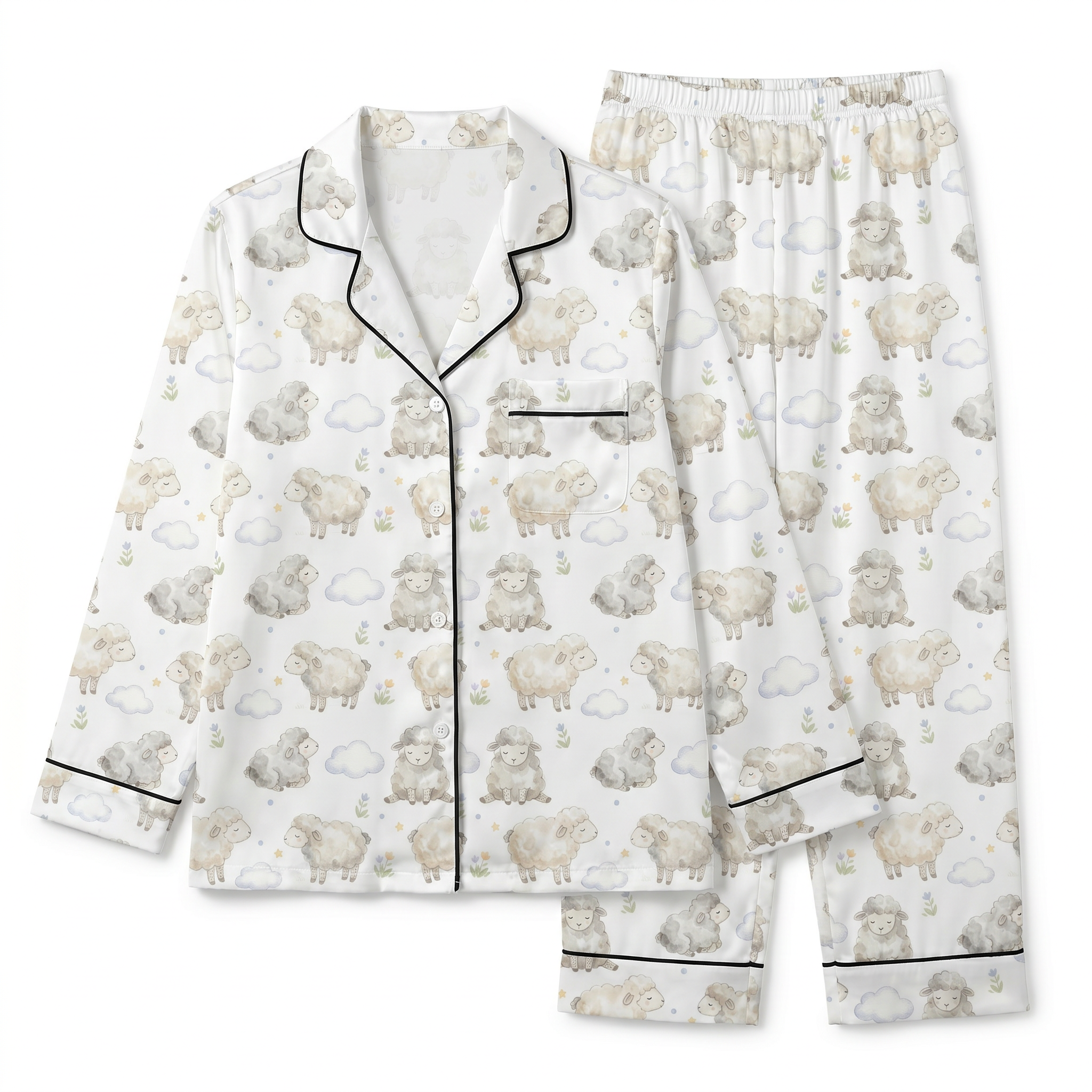 Long-sleeved Kid's Pajama Set in Lamb
