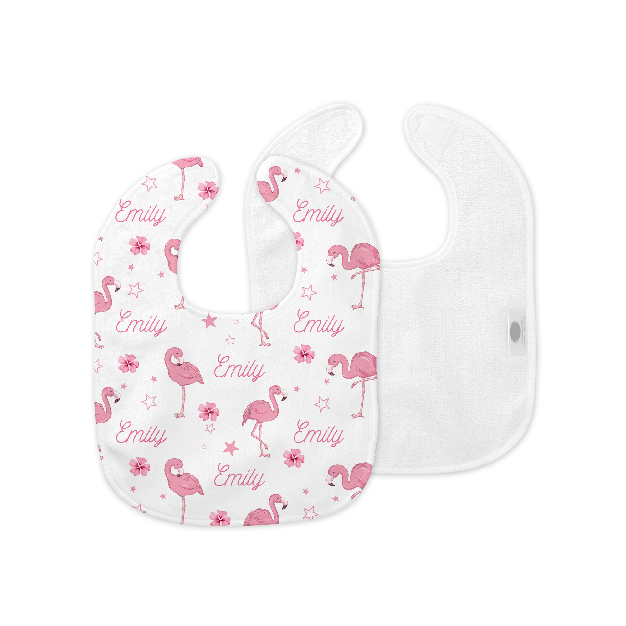 Personalized Bib and Burp Cloth Set in Flamingo