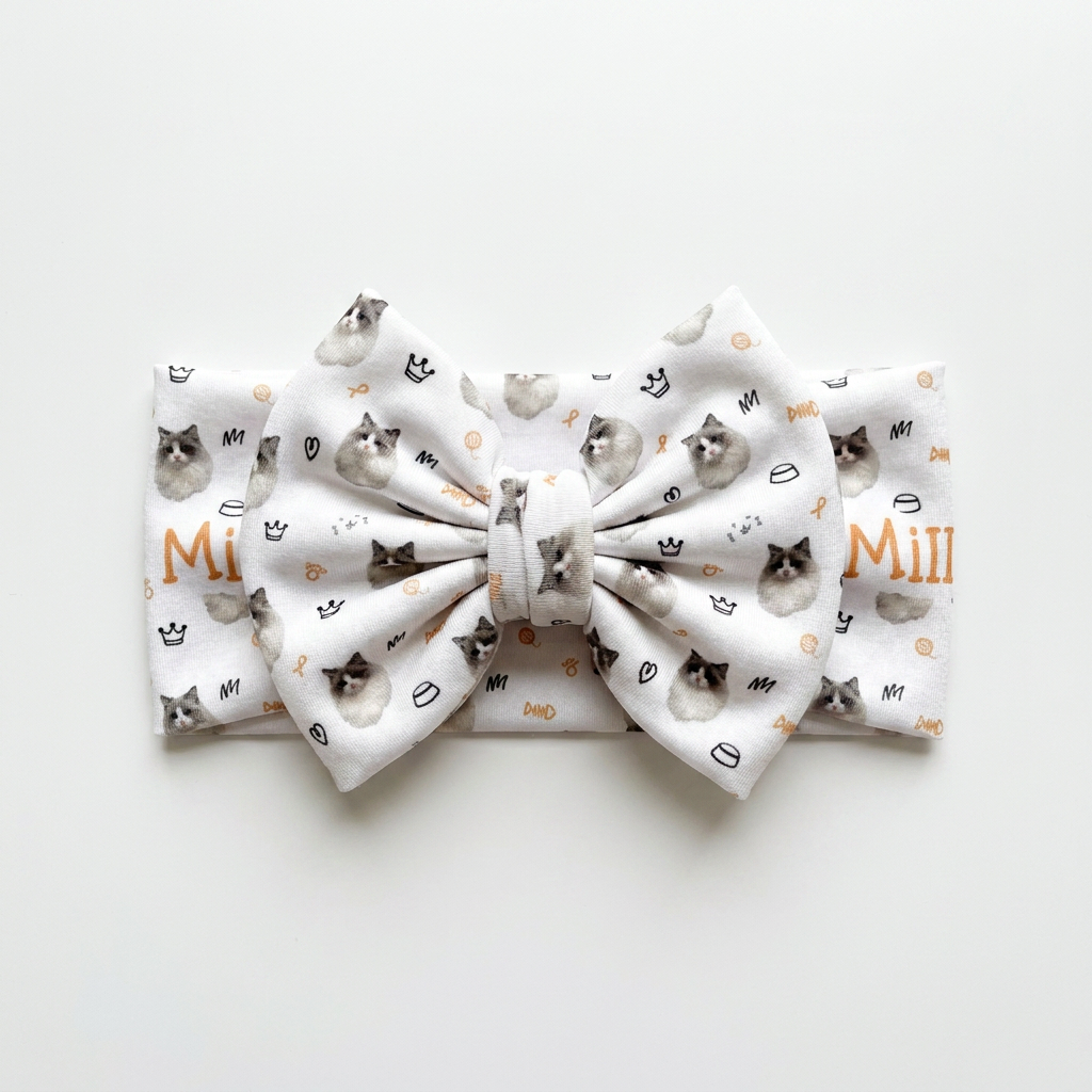 Personalized Bow Headband in Kitty Portrait
