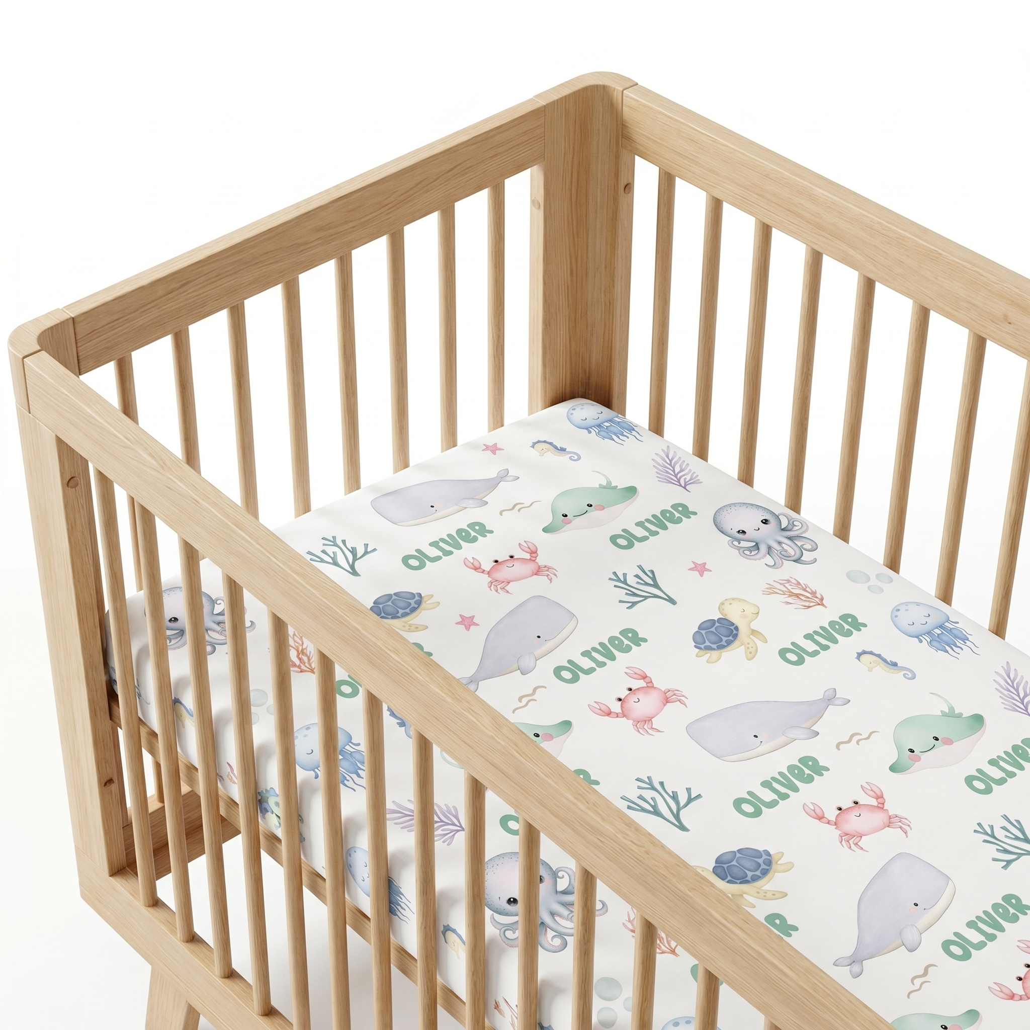 Personalized Crib Sheet in Sea Animals
