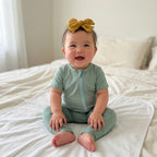 Short Sleeves Zip Romper in Mint Sage