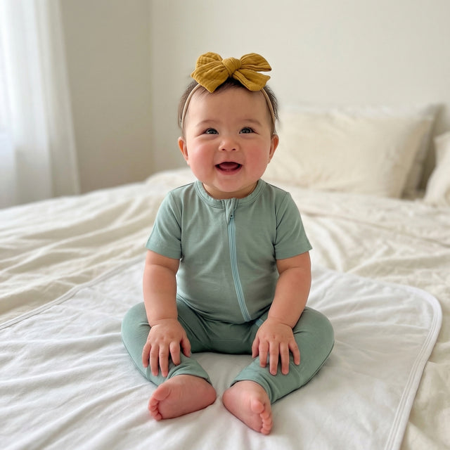 Short Sleeves Zip Romper in Mint Sage