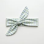Personalized Knotted Headband in Sage Blue Plaid