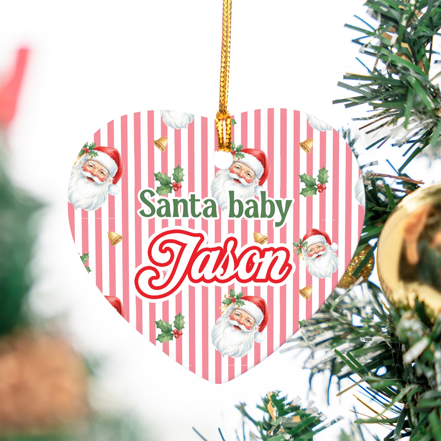 Personalized Ceramic Ornament in Santa Baby Heart