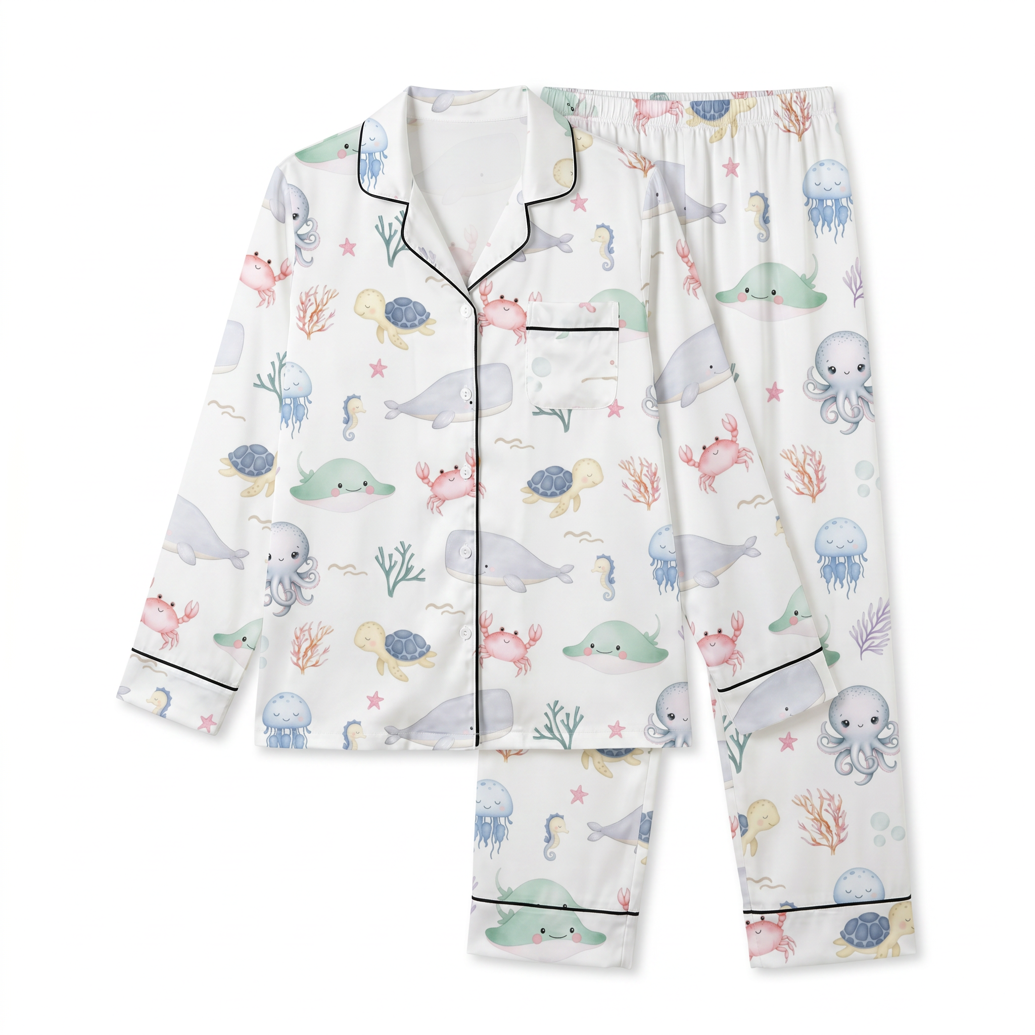 Long-sleeved Kid's Pajama Set in Sea Animals