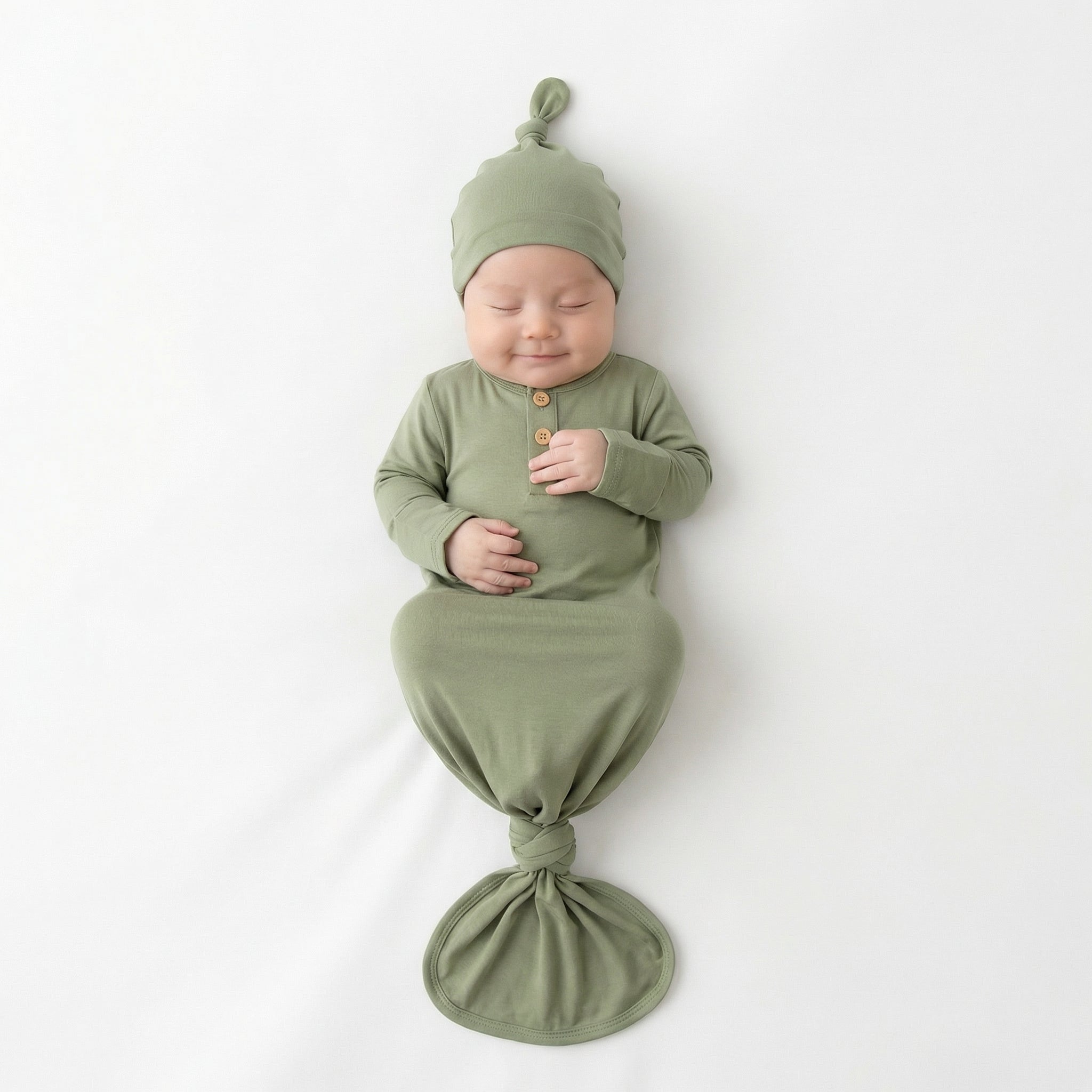 Knotted Gown with Hat in Light Army Green