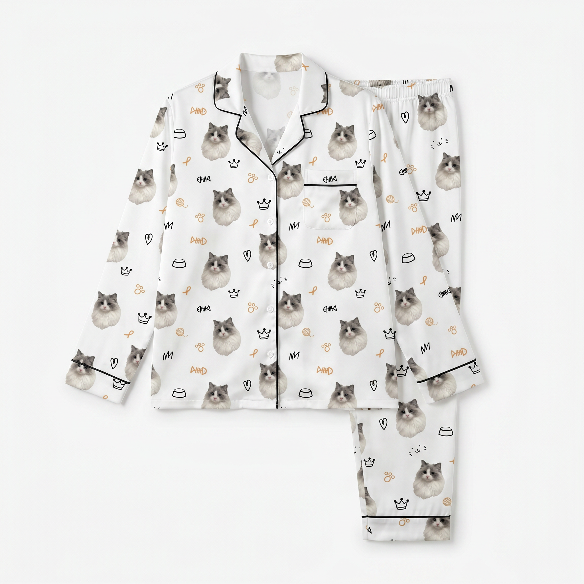 Long-Sleeved Women's Pajama Set in Kitty Portrait