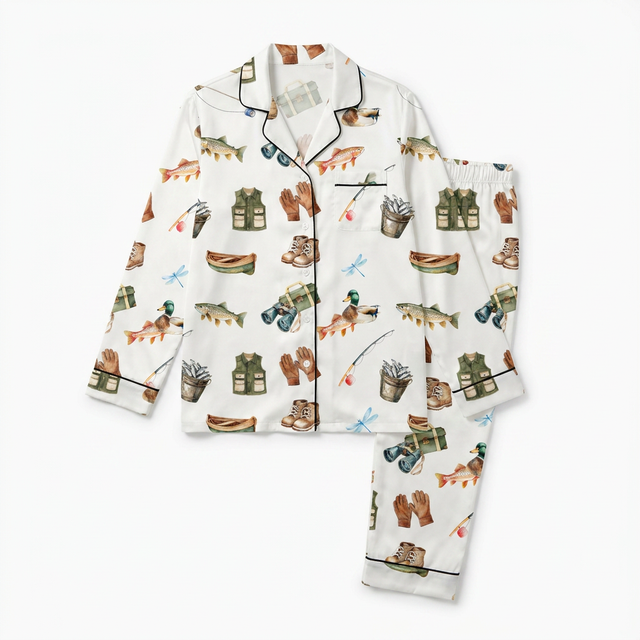 Long-Sleeved Women's Pajama Set in Fishing Buddy