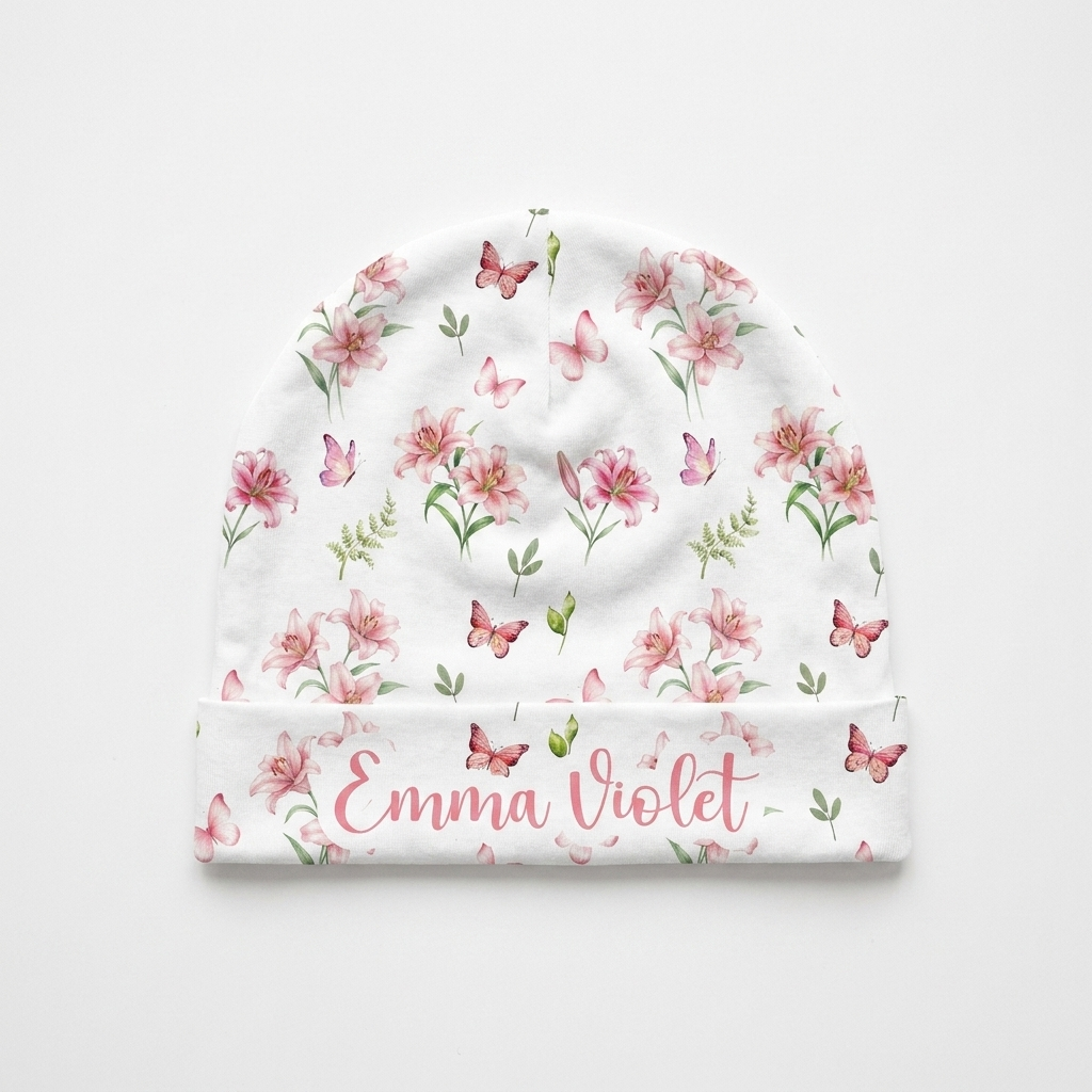 Personalized Beanie in Pink Lilys