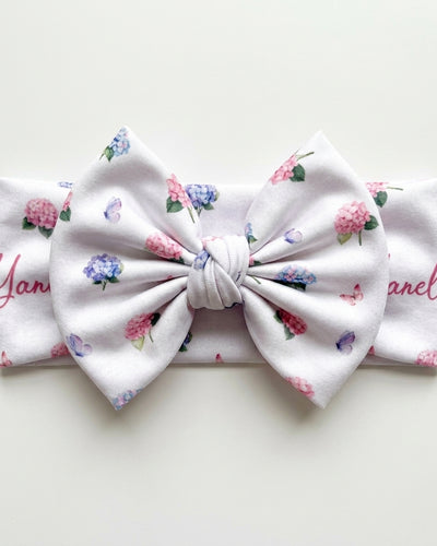 Personalized Bow Headband in Purple Hydrangea