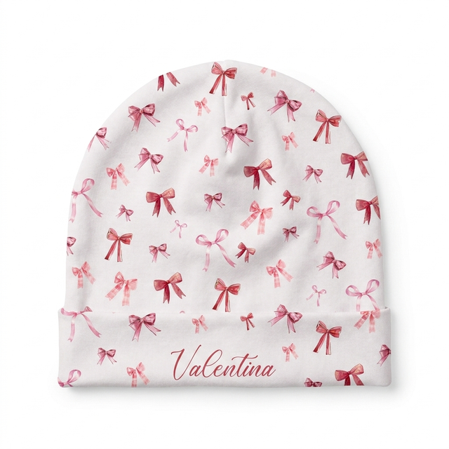 Personalized Beanie in White Coquette Bow