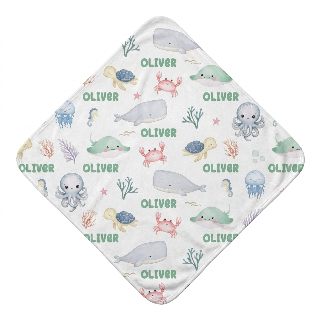 Personalized Hooded Towel in Sea Animals