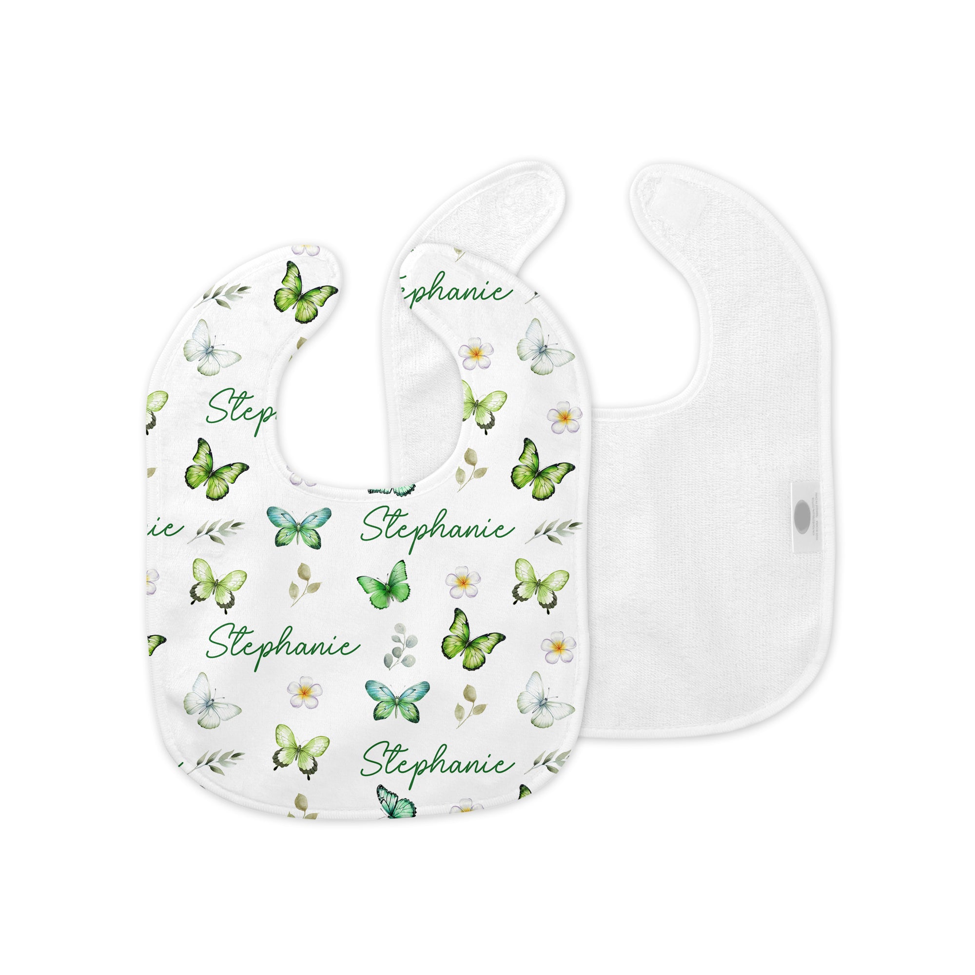 Personalized Bib and Burp Cloth Set in Green Butterfly