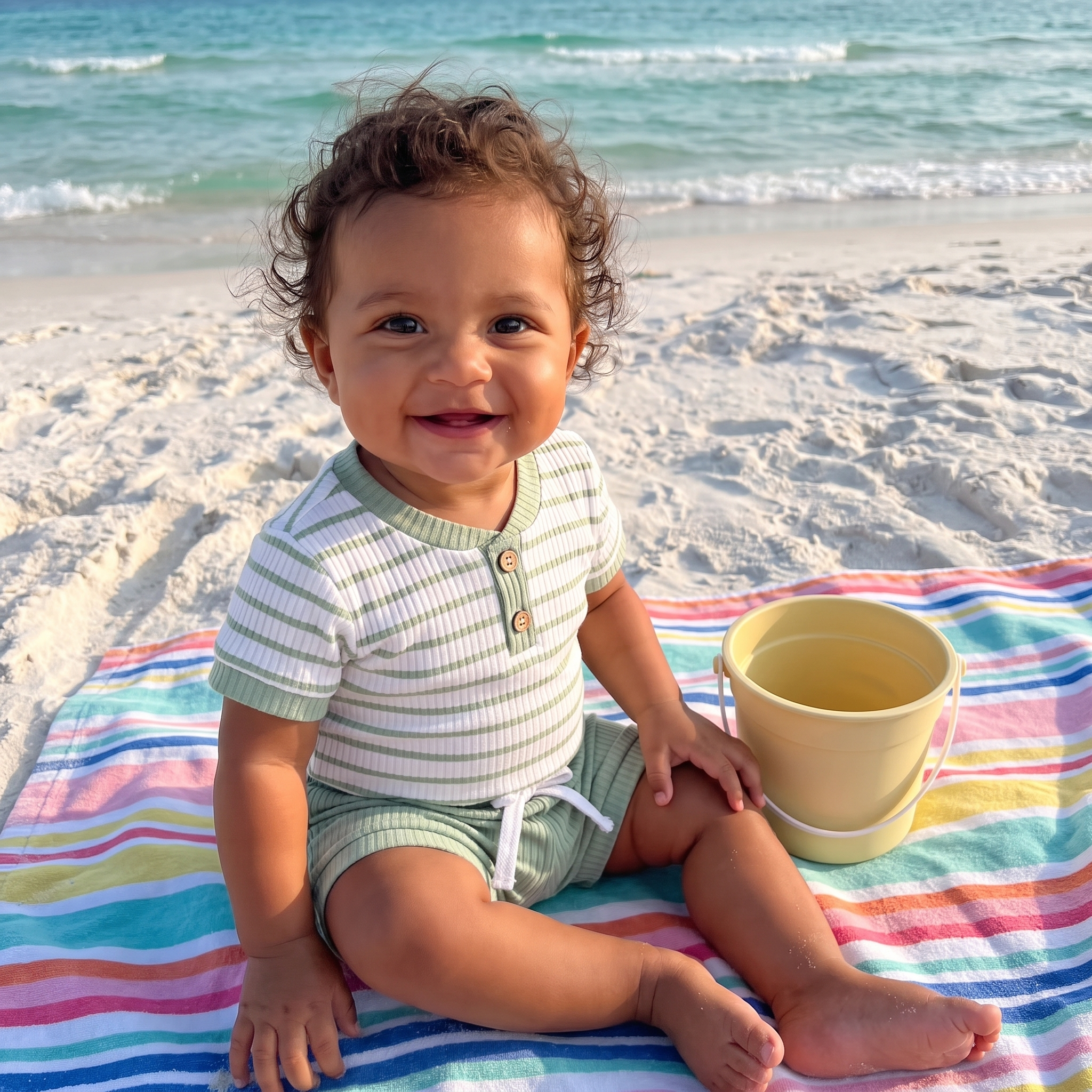 Striped Bodysuit & Shorts Set in Light Green