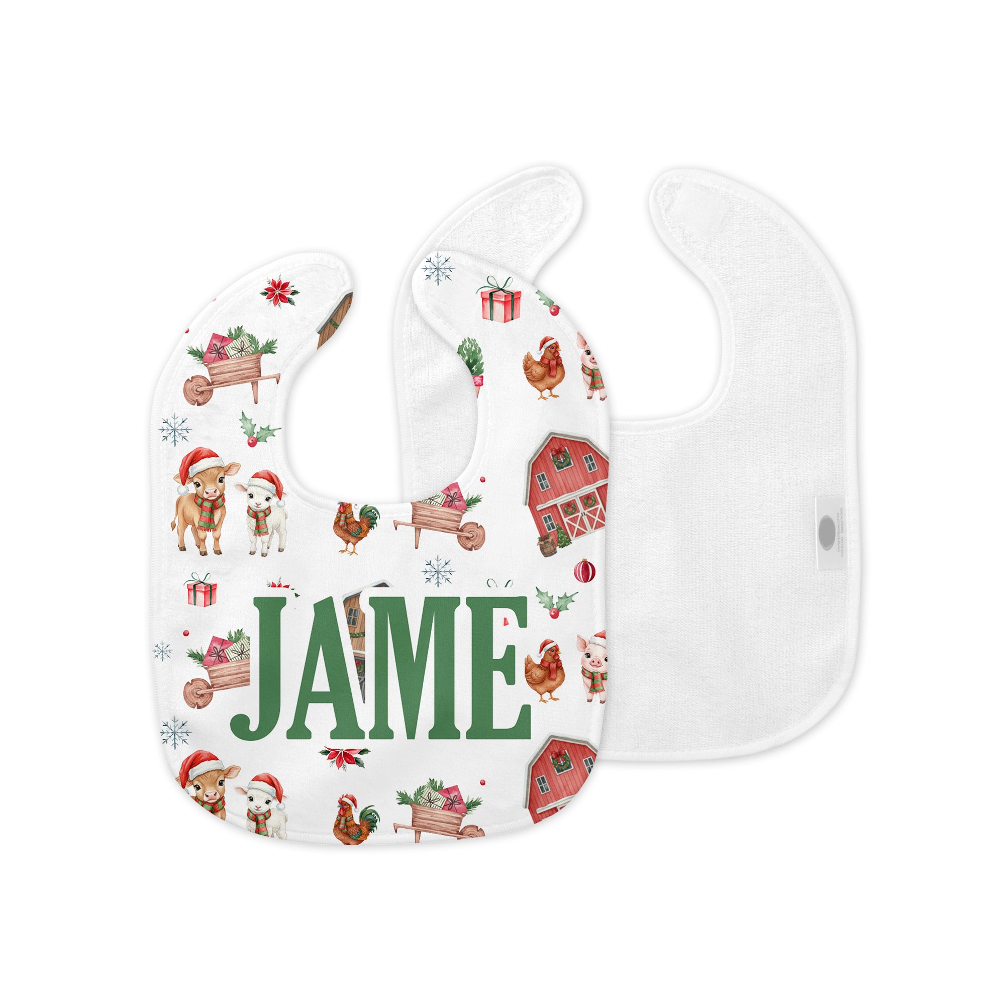 Personalized Bib and Burp Cloth Set in Xmas Farm