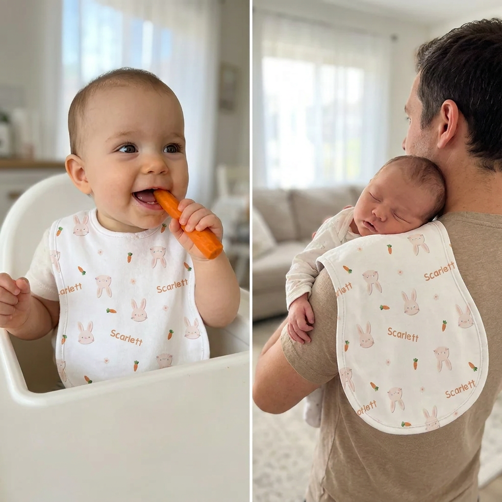 Personalized Bib and Burp Cloths in Tiny