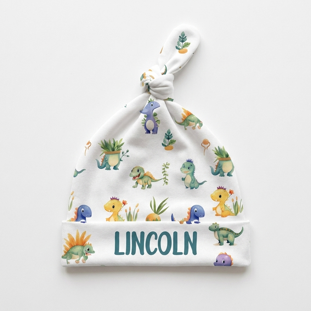 Personalized Knotted Hat in Dinosaur Boy