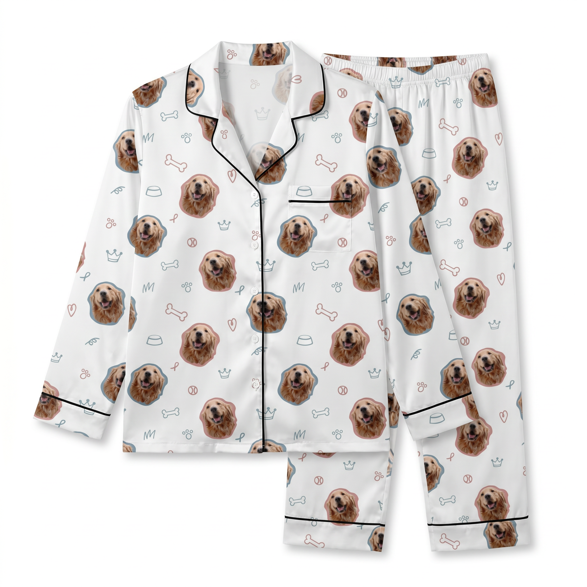 Long-Sleeved Women's Pajama Set in Puppy Portrait