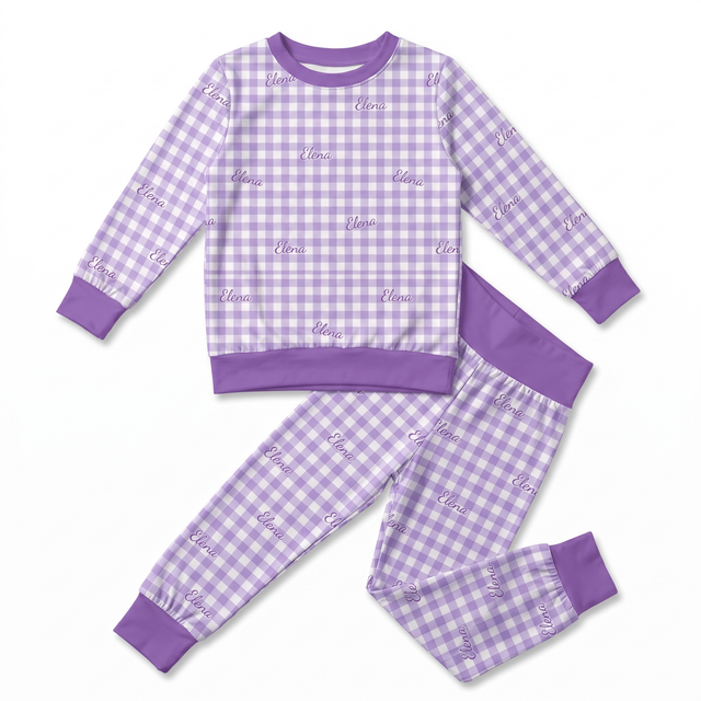 Personalized Baby Pajama Set in Lilac Gingham