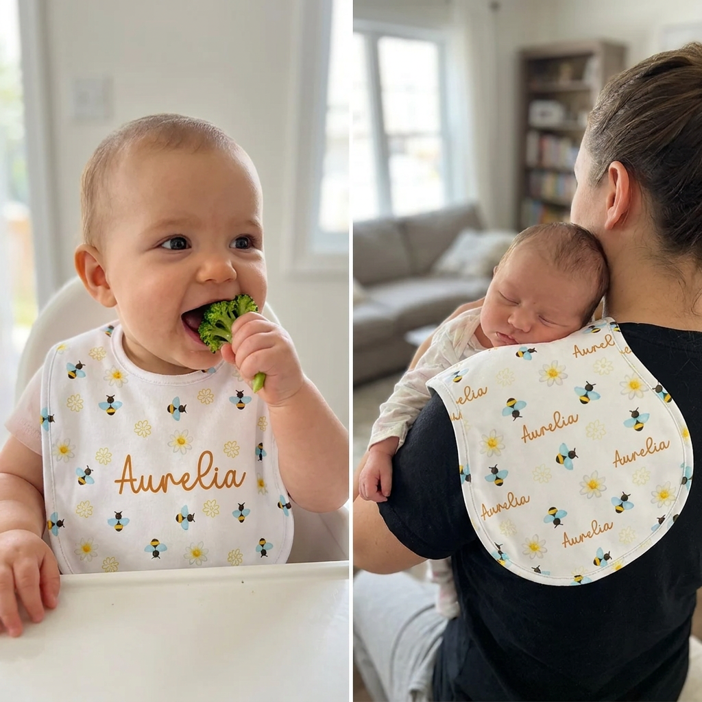 Personalized Bib and Burp Cloths in BeeBee
