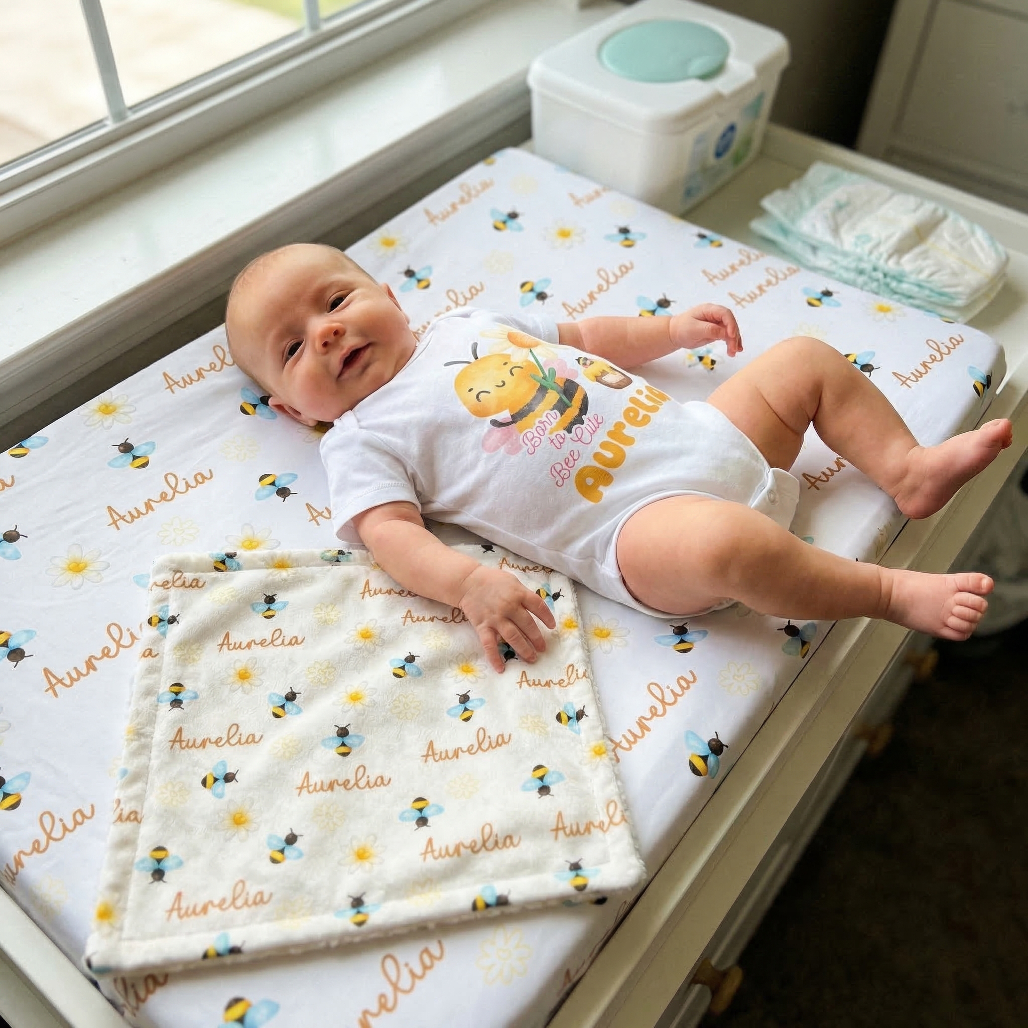 Personalized Changing Pad Cover in BeeBee
