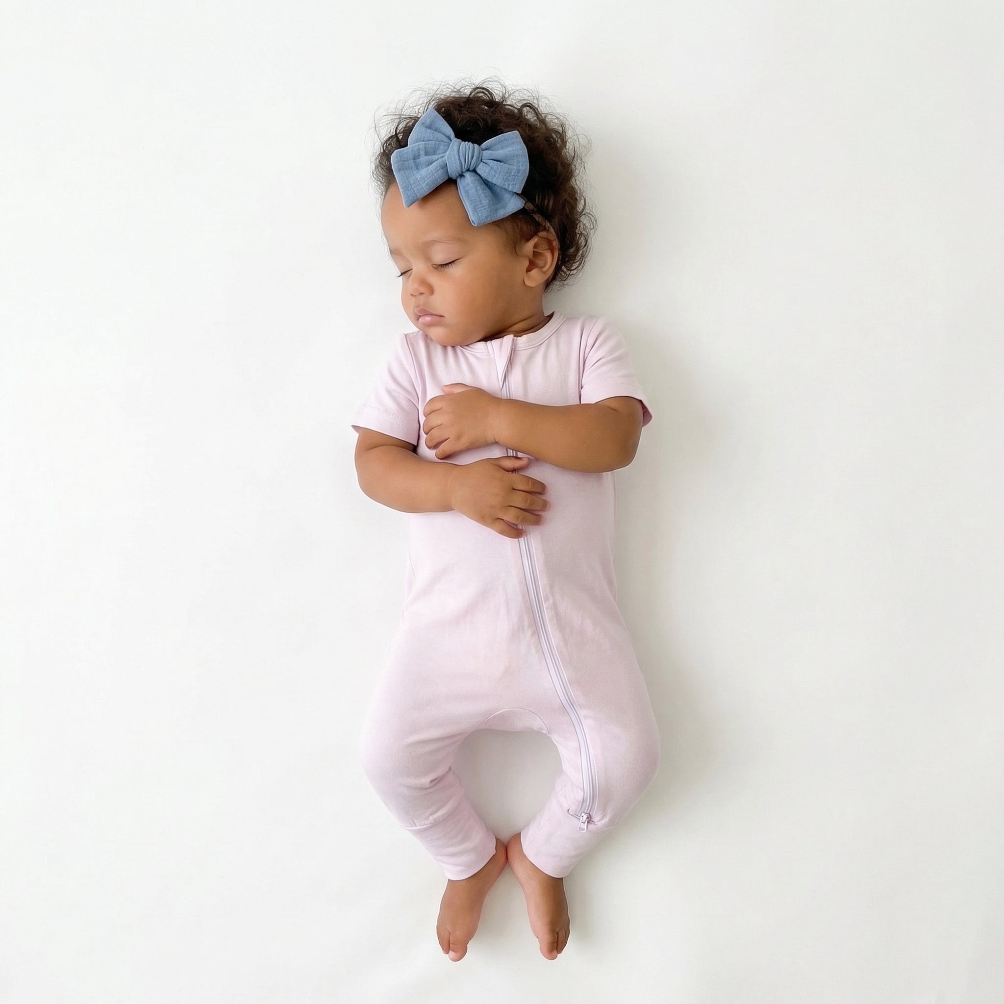 Short Sleeves Zip Romper in Light Purple