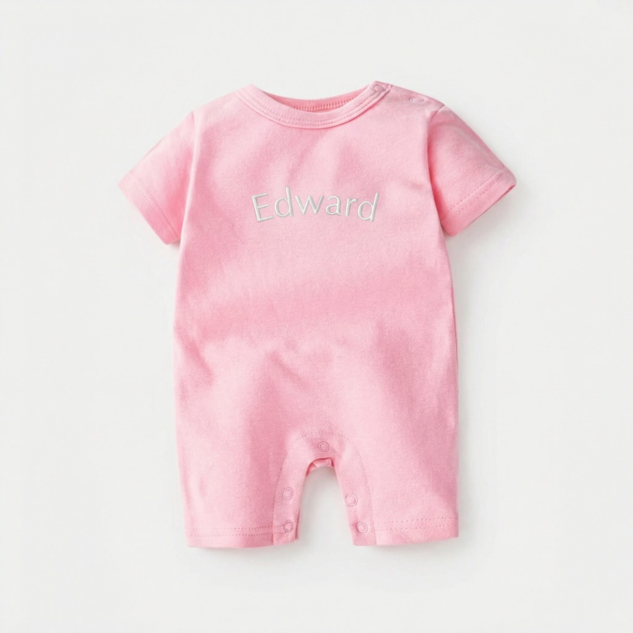 Embroidered Short Sleeve Snap Romper in Blush Petal