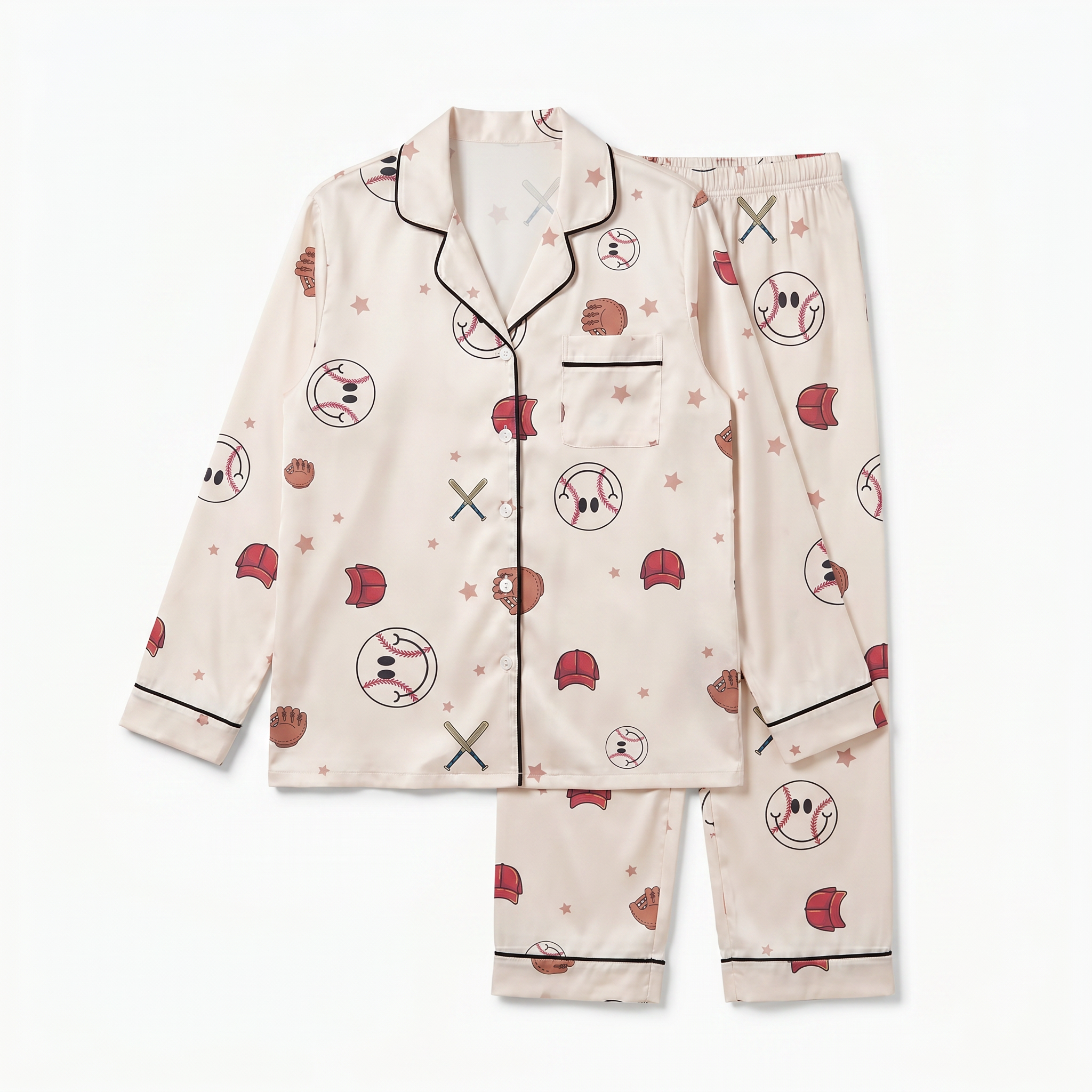 Long-Sleeved Women's Pajama Set in Baseball