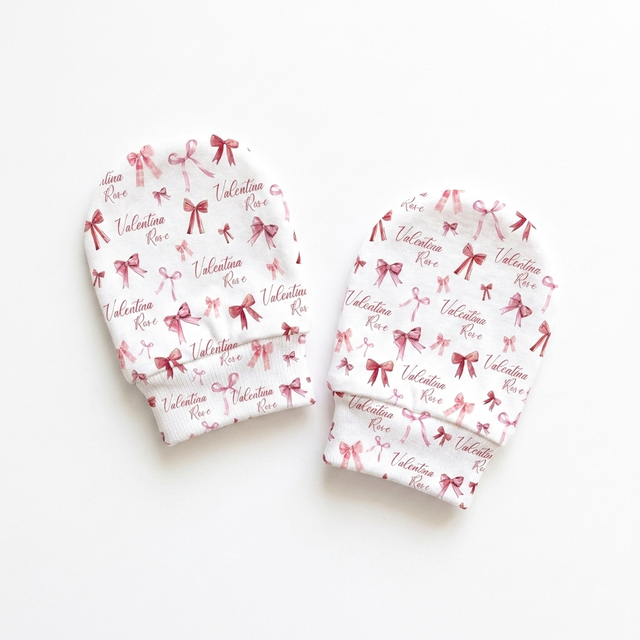 Personalized Mittens in White Coquette Bow