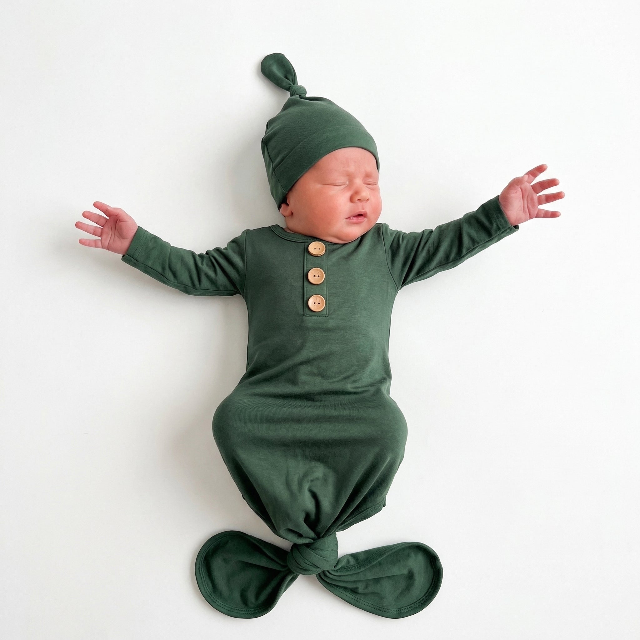 Knotted Gown with Hat in Army Green