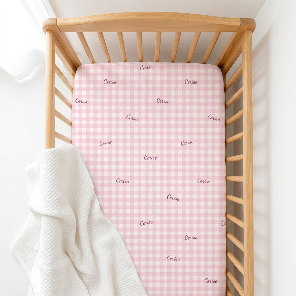 Personalized Crib Sheet in Cherry Blossom Gingham
