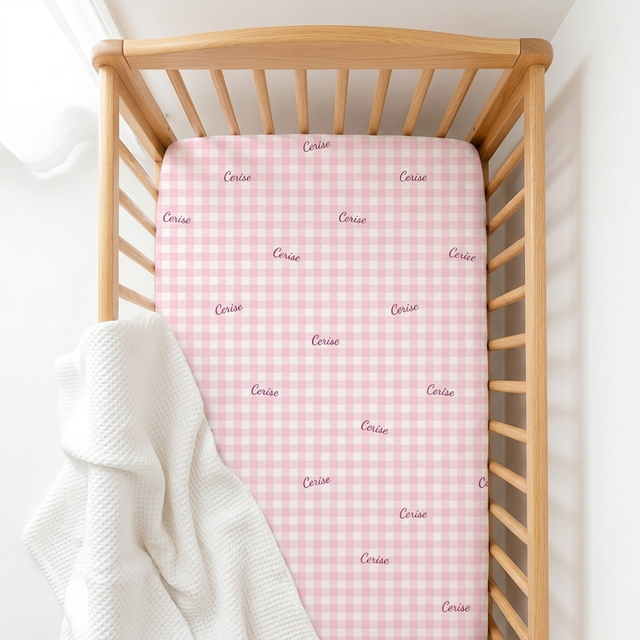 Personalized Crib Sheet in Cherry Blossom Gingham