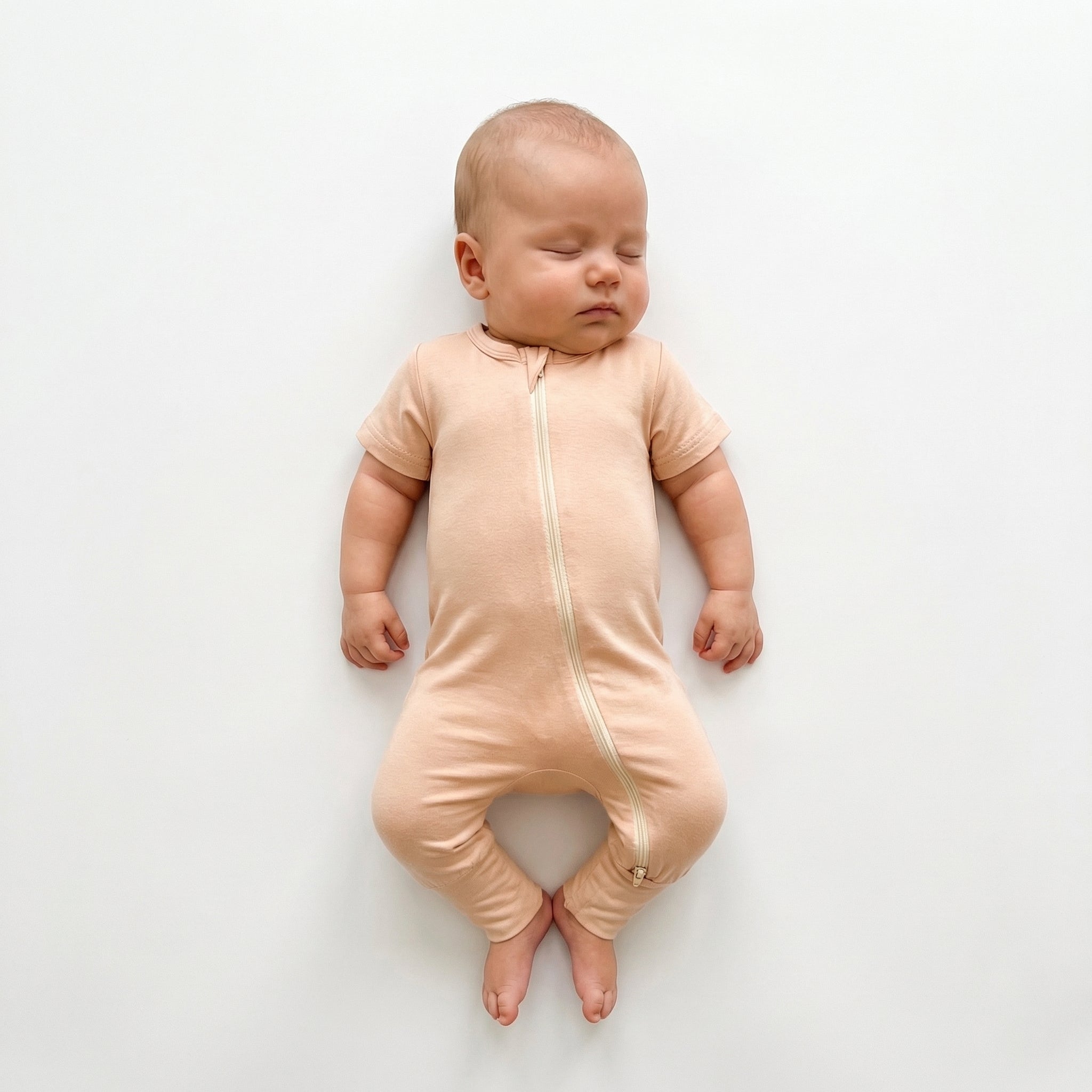 Short Sleeves Zip Romper in Apricot