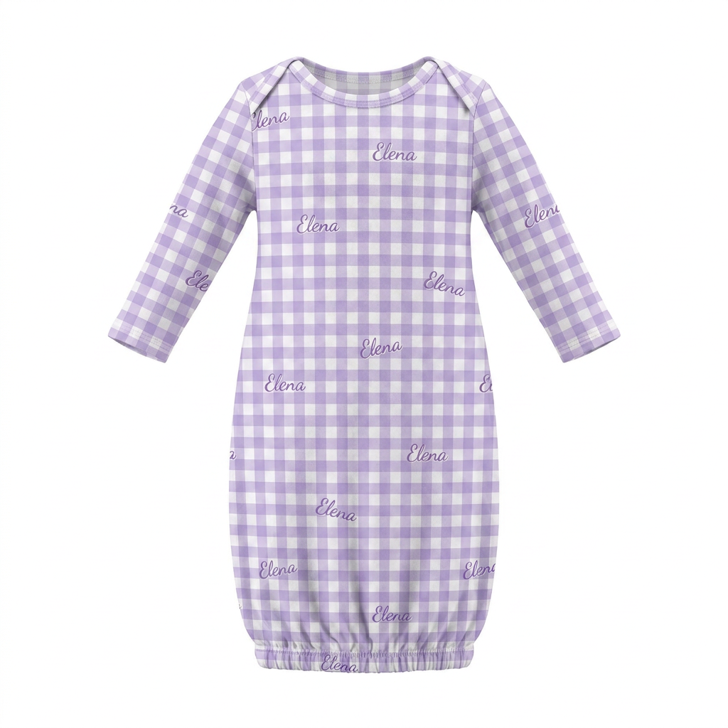 Personalized Sleep Gown in Lilac Gingham