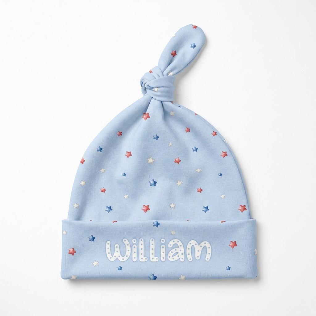 Personalized Knotted Hat in July Twinkle