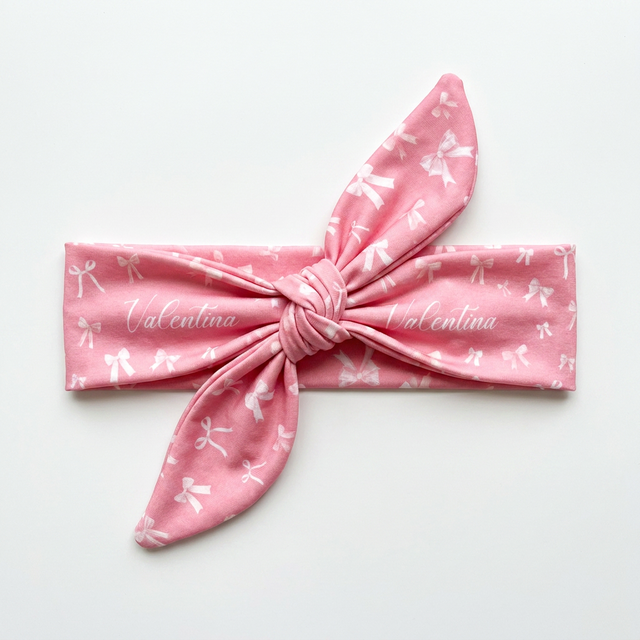 Personalized Knotted Headband in Pink Coquette Bow
