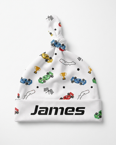 Personalized Knotted Hat in Pit Crew