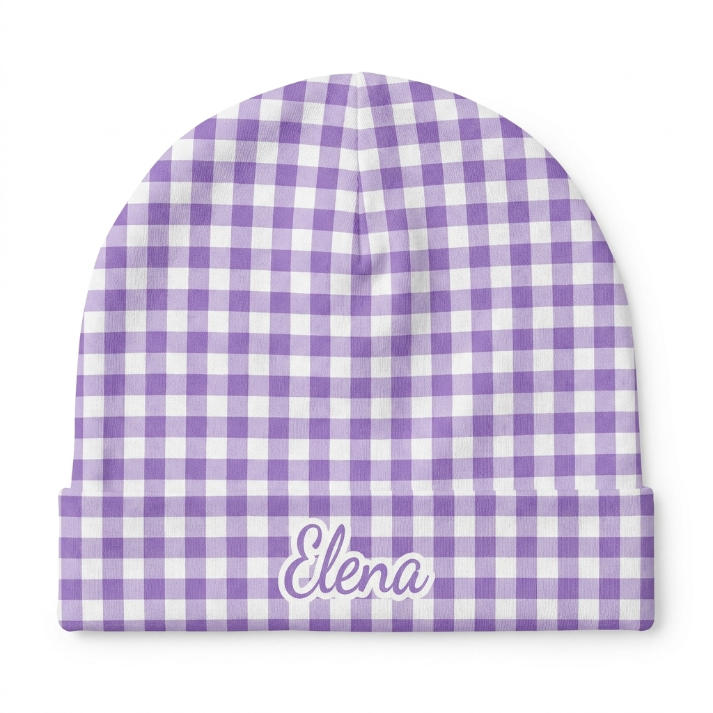 Personalized Beanie in Lilac Gingham